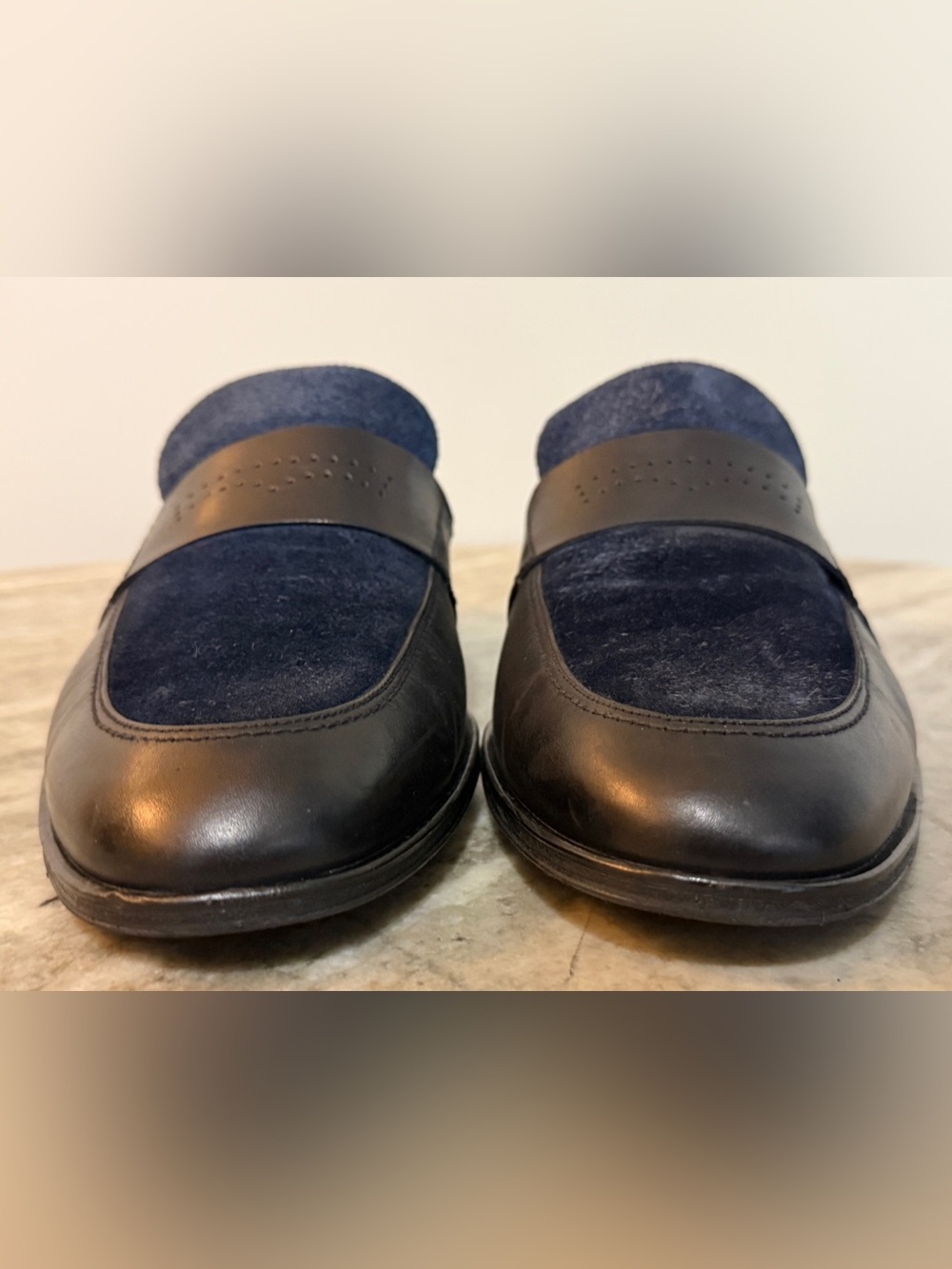 Bally Men's Calf Leather / Suede Penny Loafers Black / Blue MSRP $925 Sz 9.5 US - Picture 7 of 11